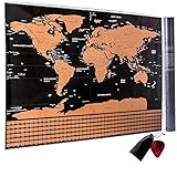 Scratch Off World Travel Map Poster With Outlined U.S. States- Bonus Guitar Pick Scratch Tool, Pick Storage Pouch. Re-live Your Memories!