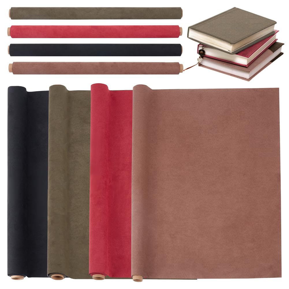 OLYCRAFT 4 Sheets 4 Colors Book Binding Cloth 100x42~43cm Imitation Leather Cloth Bookcover with Paper Back Book Cloth DIY Book Cloth Protective Cover for Book Binding Scrapbooking DIY Crafts