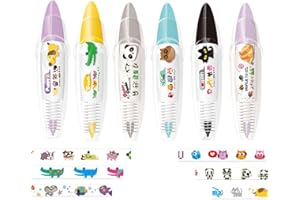 Yharnamite 6 Pcs Decorative Tape Pen, DIY Cute Press Type Decorative Pen, Creative Cartoon Pattern Decorative Correction Tape