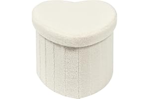 ZOLANOful Heart Shaped Ottoman with Storage, Faux Teddy Fur Upholstered Footstool, Small Storage Ottoman Cube for Bedroom, Li