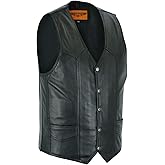 GARGOYLE BELLS Mens Black Leather Vest Premium Cowhide Leather Vest with Liner&Snap Motorcycle Biker Vest For Men