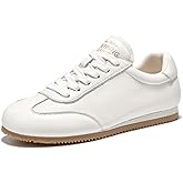 BEAU TODAY Womens White Sneakers, Fashion White Flats Women, Leather Sneaker Comfortable Slip On Casual Shoes for Travel Tennis Walking