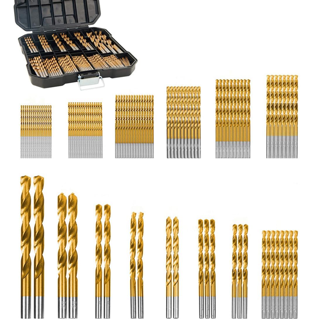 99PCS/Set Twist Drill Bits Set, High Speed Steel Titanium-Plated Twist Drill Bits Steel Plate Drill Mixed Drill with Plastic Boxes