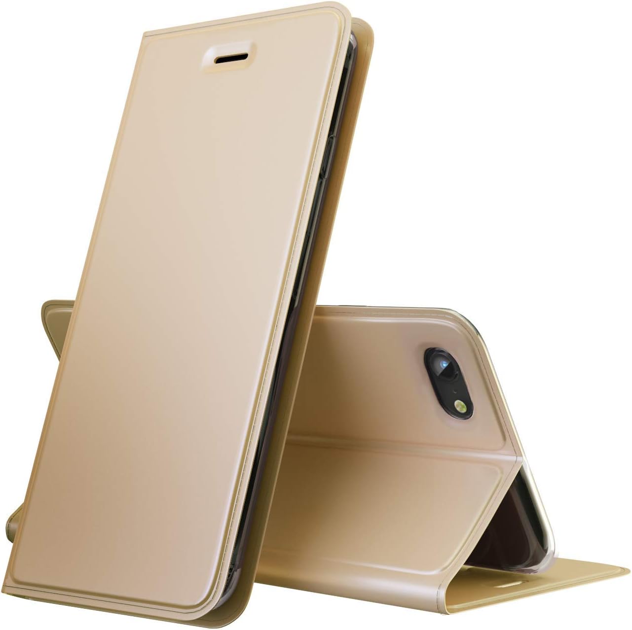 Verna iPhone 7 / iPhone 8 Case, PU Leather Flip Folio Case, Slim Fit Purse Wallet with Card Holder, Compatible with Apple iPhone 7/iPhone 8 - Gold