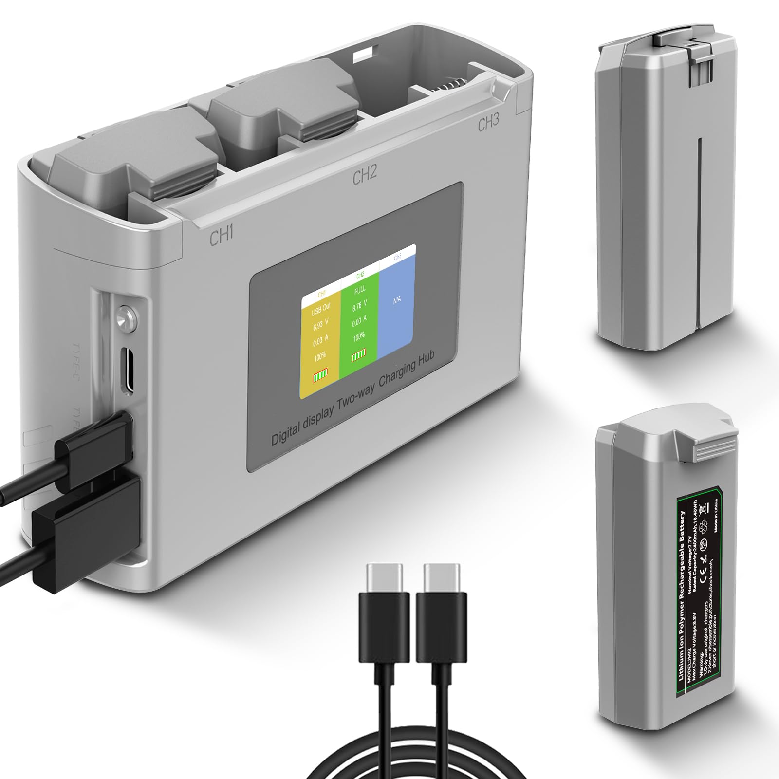 Homesuit 2-Pack Mini 2 Battery with Display Two-Way Hub Charging Station, 2400mAh 7.7V Intelligent Flight Battery for DJI Mini 2 / SE / 2 SE / 4K Drone