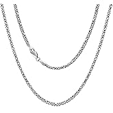 BHUBREA 925 Sterling Silver 2.5mm Solid Byzantine Chain Link Necklace for Men Women Oxidized Square Silver Chain Jewelry Gift, 16-36 Inch