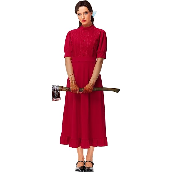 Amazon.com: Tvnxdgl Pearl Costume Horror Movie Cosplay Red Dress with Blue  Bowknot Women Short Sleeves Halloween Party Gothic Dress XS : Clothing,  Shoes & Jewelry