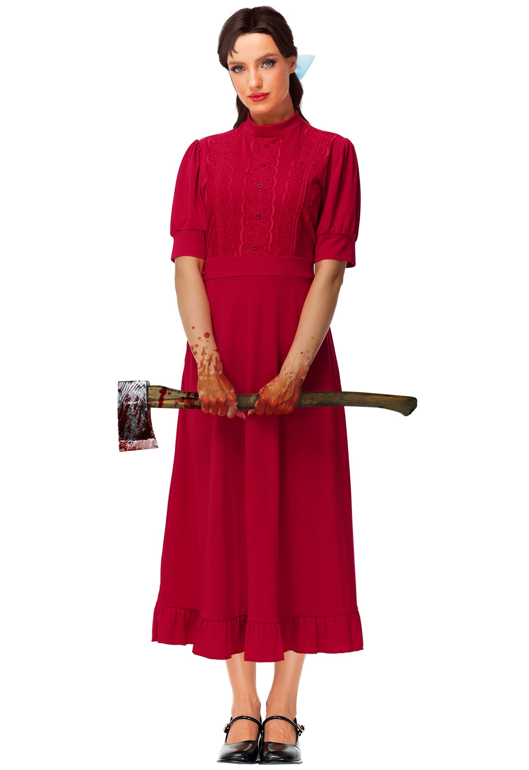 Photo 1 of Women's Halloween Short Sleeve Button Down Red Dress Horror Movie Cosplay Pearll Costume XL