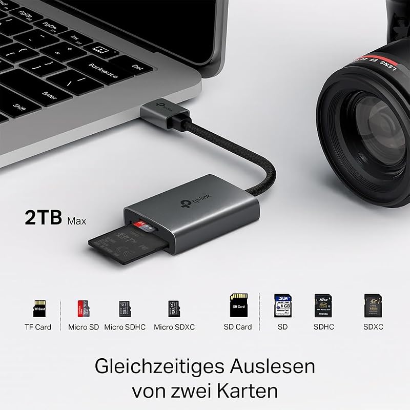 UA430C SD Kartenleser USB C, kartenlesegerät auf SD und microSD bis zu 2 TB, USB 3.0, Gleichzeitiges Lesen und Schreiben von Zwei Karten, mit Mac, Windows, iPadOS, iOS, Android