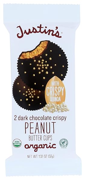 JUSTINS ORGANIC DARK CHOCOLATE CRISPY PEANUT BUTTER CUPS, 1.32 OZ