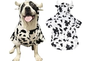 FLAdorepet Halloween Dog Cow Costume Outfits for Small Medium Large Dog Winter Fleece Puppy Jacket Coat Hoodie Funny Dog Clothes Golden Retriever (5XL, White)