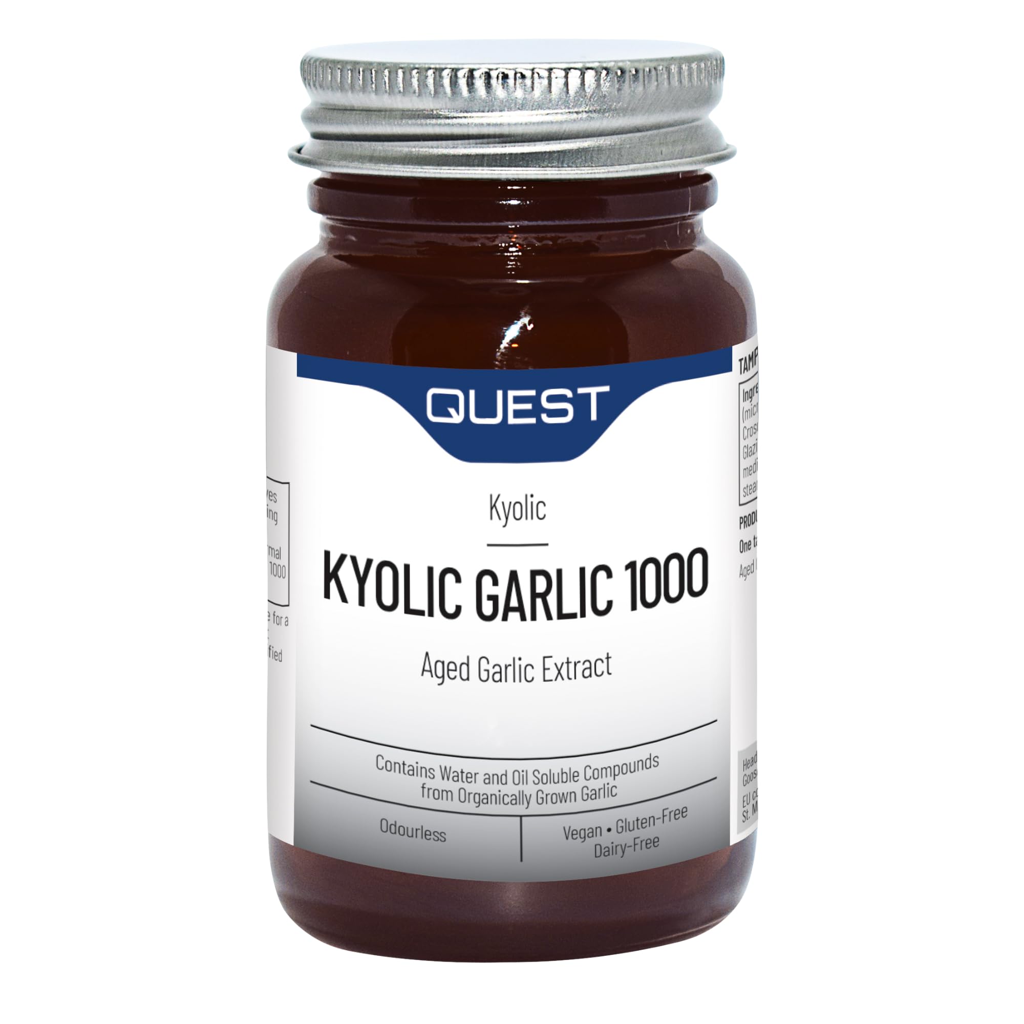 Quest - 45x Kyolic Garlic Tablets. High Strength 1000mg Odourless Aged Garlic Extract for Heart, Immune, Digestive & Cognitive Health. Daily Dietary Supplement. Vegan & Gluten-Free (Pack of 1)