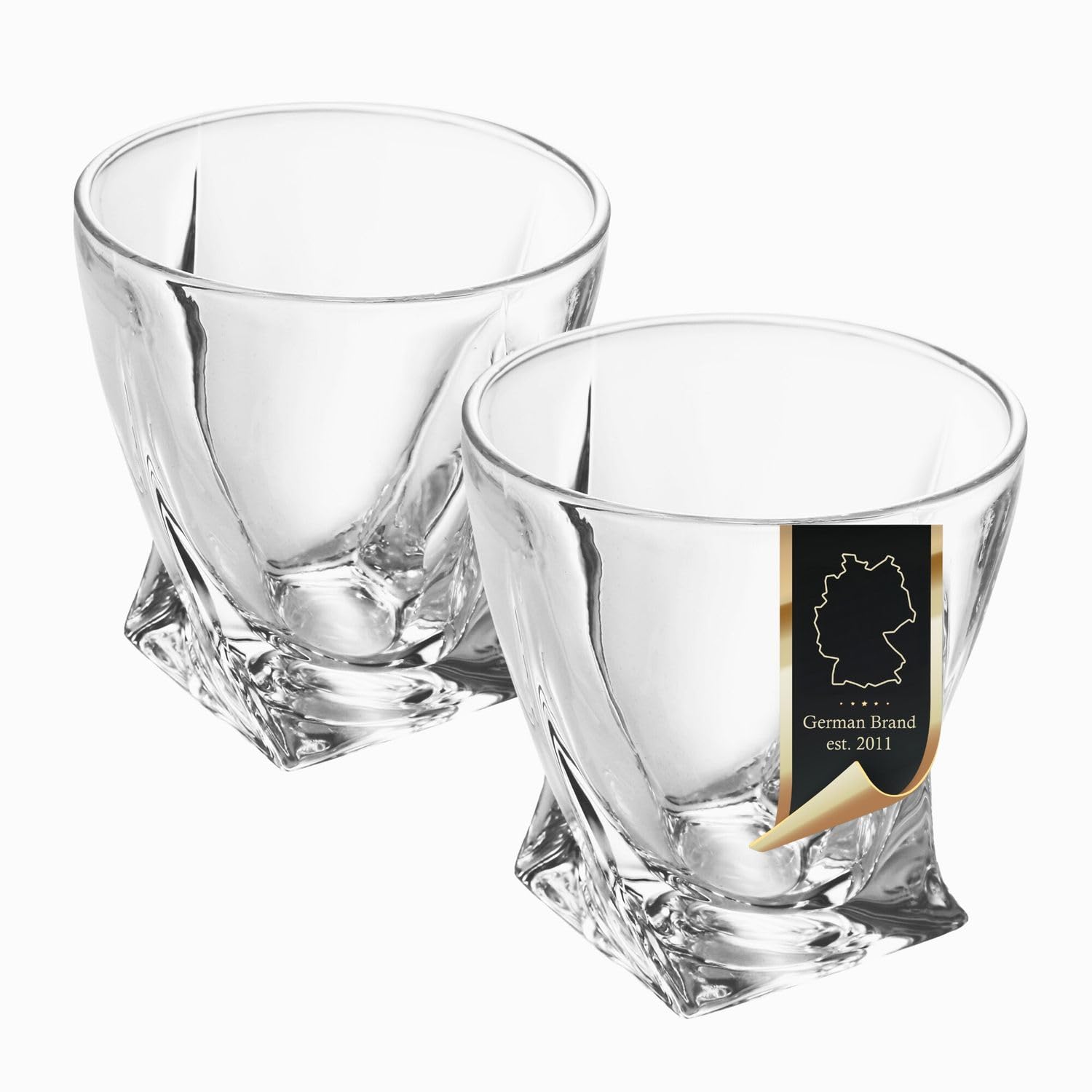 INTIRILIFE 2x Whisky Glass Set in CRYSTAL CLEAR 'TWISTED' - 260ml- Old Fashioned Whiskey Crystal Glass Lead Free in Sculpture Design dishwasher safe- Whiskey Glass for Cocktail Scotch Gin Rum Water