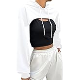 Hilinker Women's Long Sleeve Cropped Hoodie Workout Drawstring Super Crop Tops without Camisole