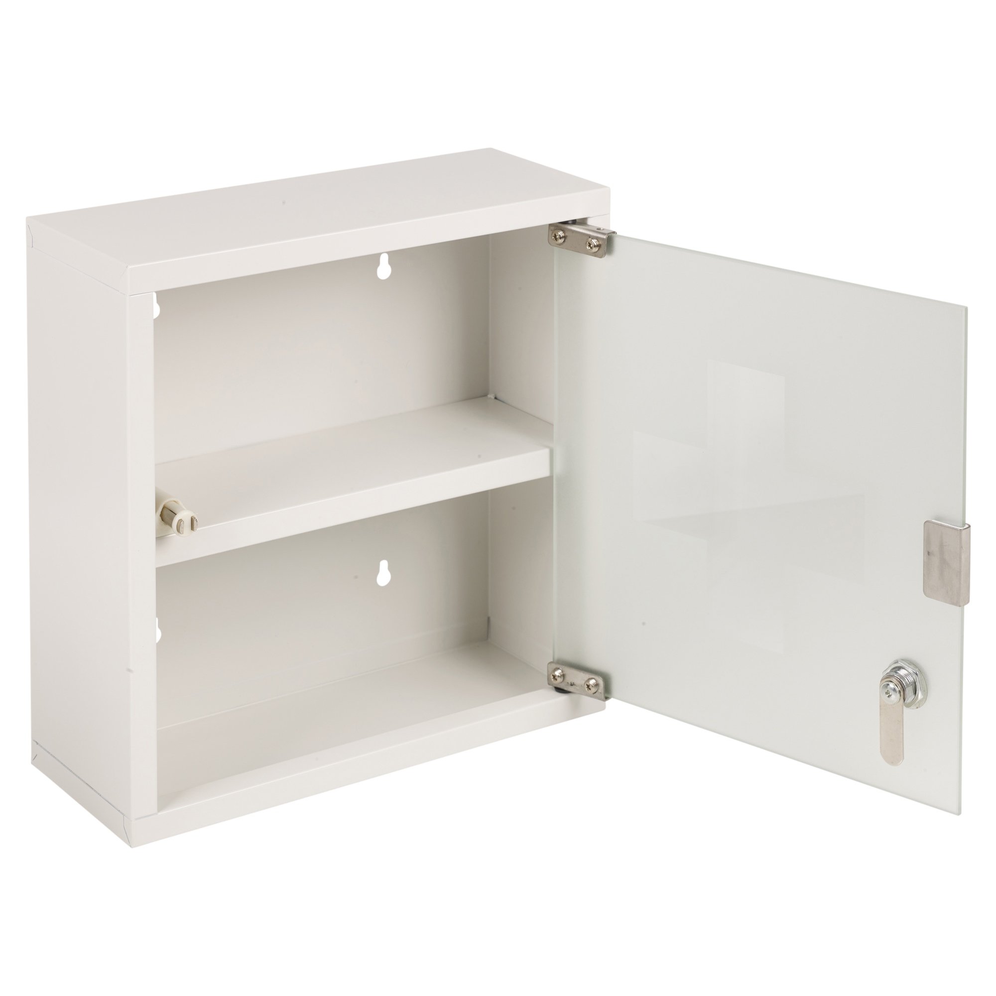 Fastcar Wall Mounted Lockable Stainless Steel Medicine with 2 Shelves & Frosted Glass