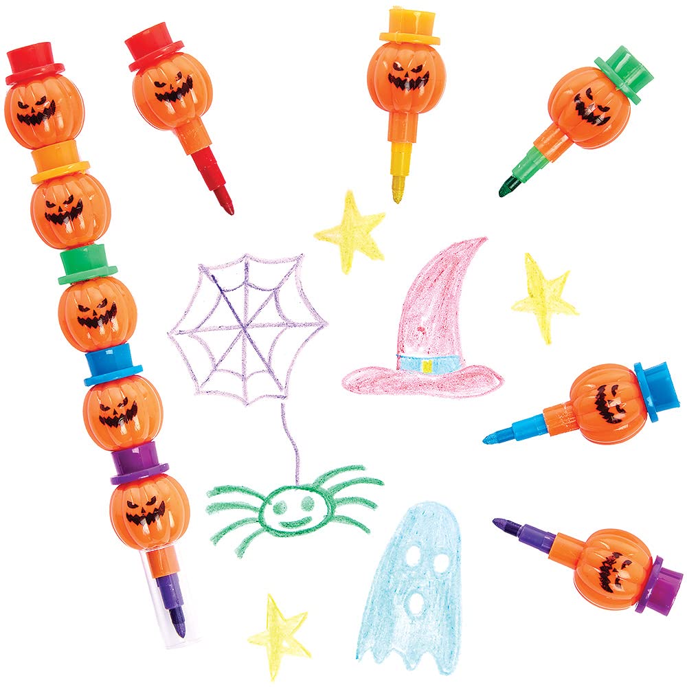 Baker Ross FX439 Pumpkin Pop a Crayons - Pack of 6, Halloween Party Bag Fillers for Kids, Kids Colouring Crayons, Stacking Crayon