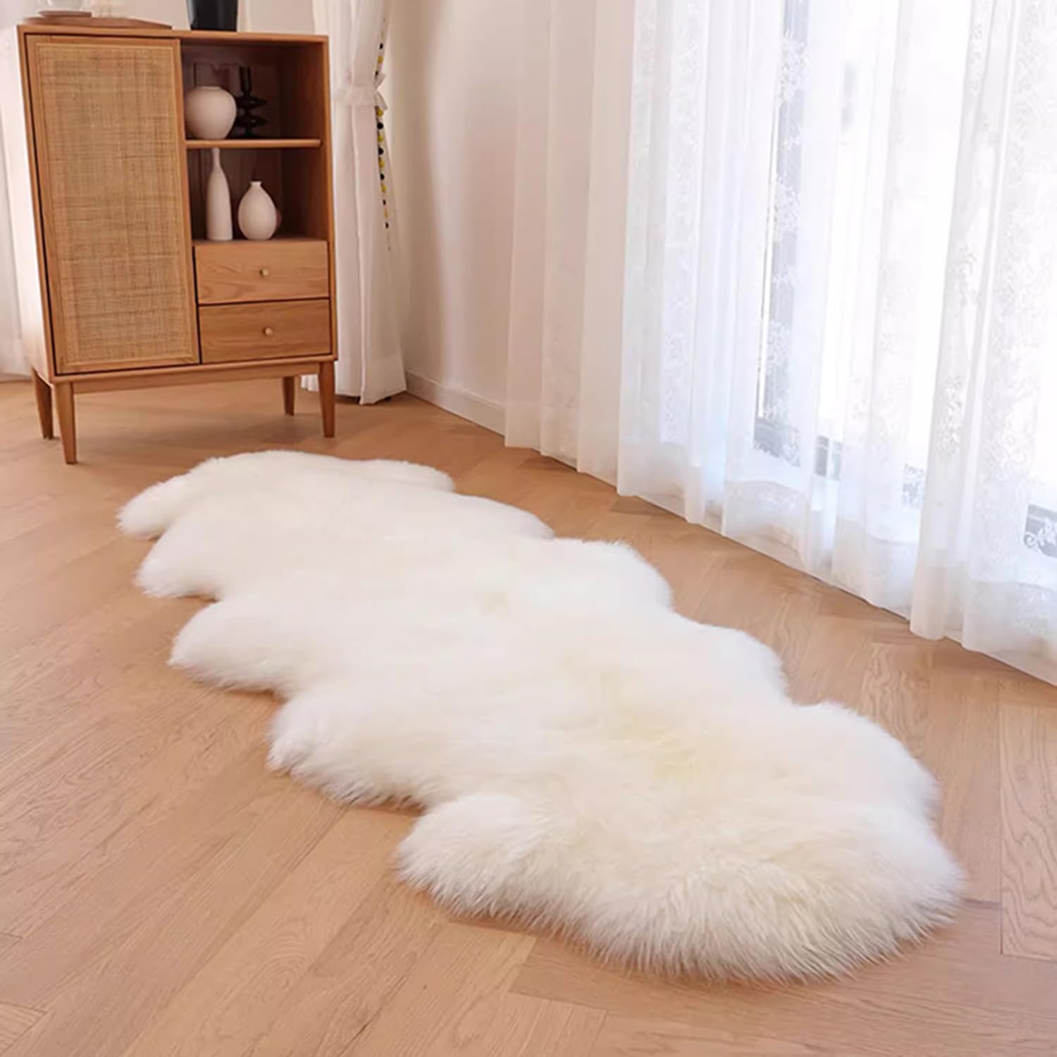 Photo 1 of WL&ALLEN Large Sheepskin Rug Genuine Thick and Lush 3 Inch Pile?Luxury Australian Pelts |Large Sheepskin Wool Area Rugs (Large Double Pelt 2'6" x 6'6",Ivory White)