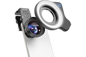 Upgraded Professional Macro Lens for Smartphone with Ring Light, HB100U Macro Photography Lens, Aluminum Phone Camera Lens Ki