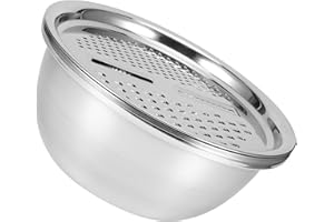 zolyet Kitchen Grater Set Bowl Multifunction Stainless Steel Drain Basin Rice Washing Strainer with Slicing Disk Four Cutting