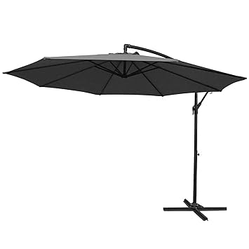 AUFUN Alu Sonnenschirme 350cm mit kurbel UV Schutz 40+ - Dunkelgrau balkonschirm gartenschirm höhenverstellbarer (Dunkelgrau)