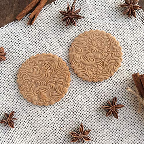 Embossing Rolling Pin Engraving Roller Cookies Decorating Embossed Rollers Pins with Engraved Flower for Baking Dough, Pie, Cookie, Fondant, Pastry, Biscuit (35 x 5cm)