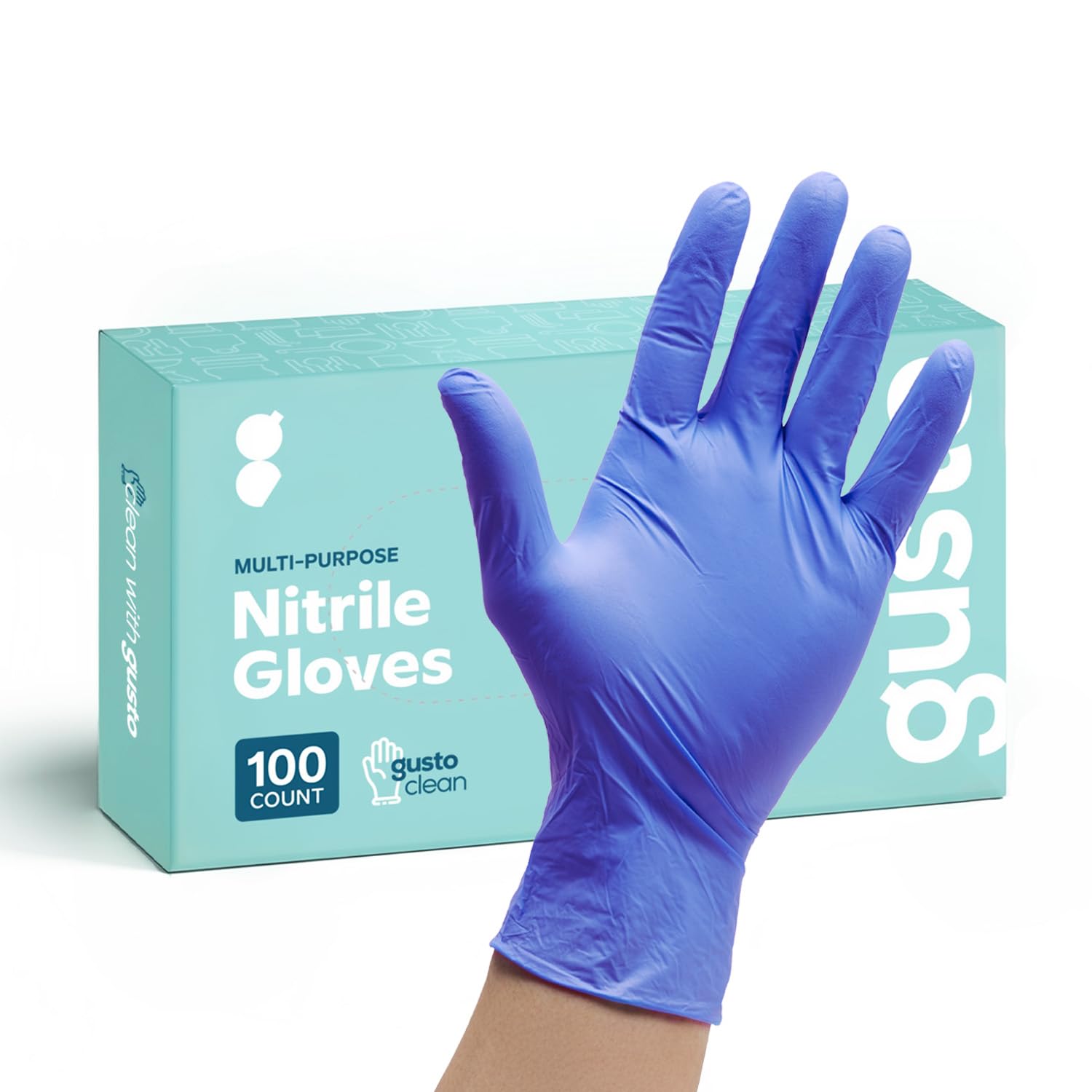 GUSTO [100 Count] Blue Nitrile Gloves, Disposable Gloves - 4 Mil, Latex & Rubber Free, Non-Sterile Powder Free Gloves - Large