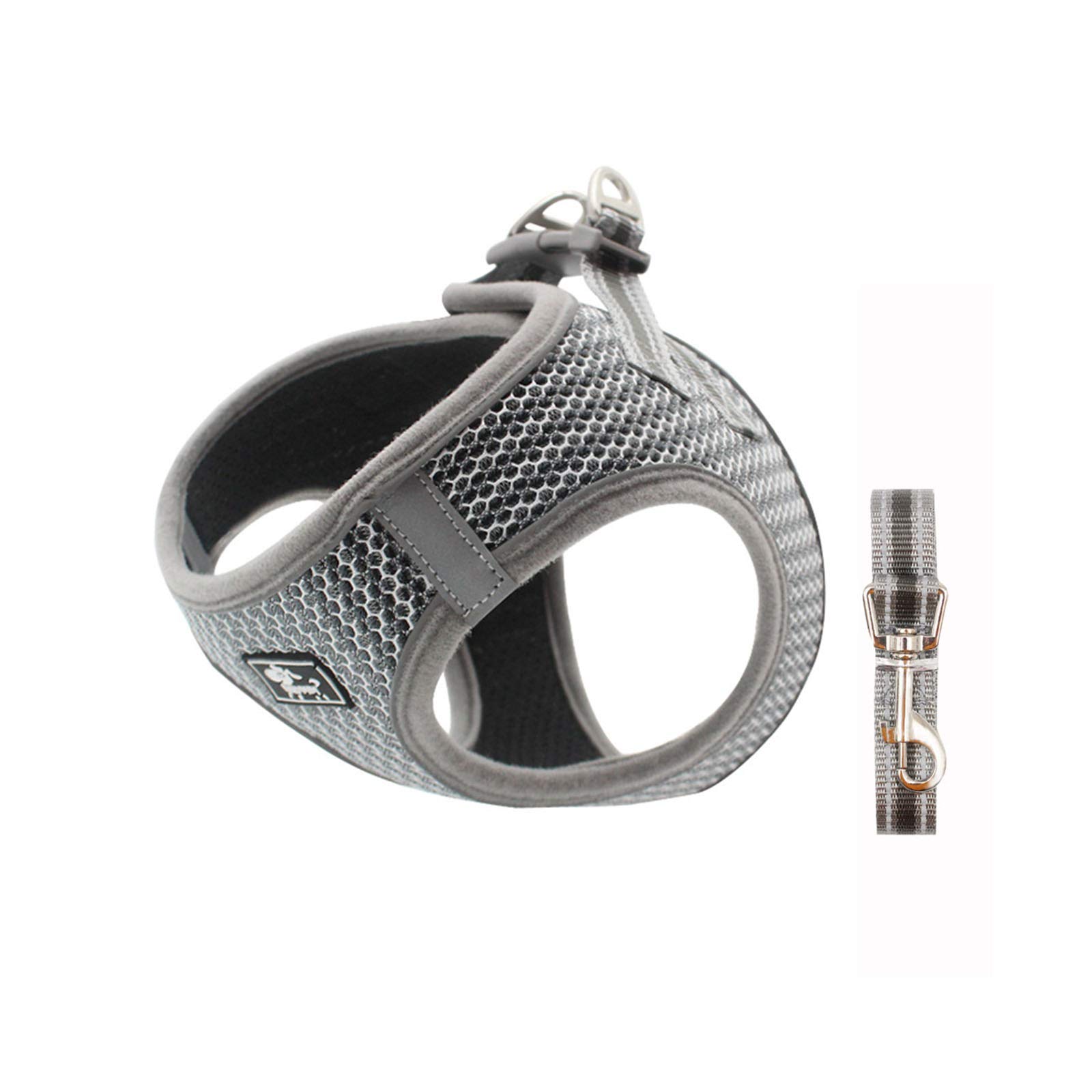 Deggodech Pet Harness Small Dog Vest Harness and Lead Set Breathable Soft Reflective Step-In Dog Harness Escape Proof Pet Vest With Leash for Pet Cat Dog Outdoor Training (Silver, M)