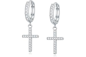 ME&HZ 14K Gold Plated Drop Dangle Cross Hoop Earrings Trendy Gold Cross Earrings for Women Small CZ Huggie Hoops Dangling Diamond Cross Earrings for Men Hypoallergenic Lightweight
