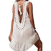 EHSUYAB Womens Chiffon Bathing Suit Cover Up Dress,Boho Crochet Swimsuit Coverup,Sheer Dresses Beach Vacation Outfit Fit 0-12