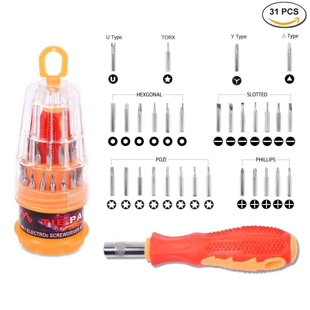 Portable Screwdriver Set,Fulljion 31 in 1 Professional Magnetic Screwdriver Bit Precision Screwdriver Repair Tools For Cell Phone, Tablet, PC, Macbook, Electronics Repair Tool Kit - 31 Pieces