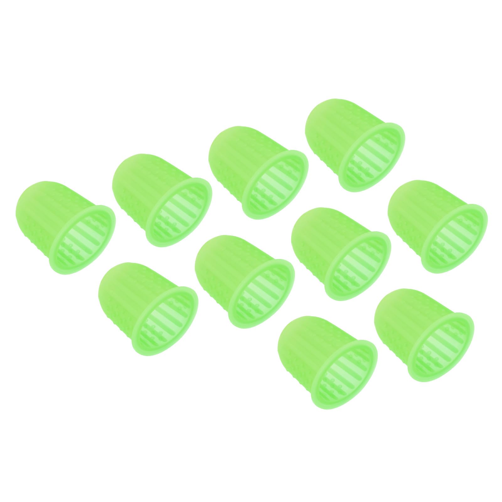 PATIKIL 0.79 Inch Rubber Finger Tips, 10 Pack Silicone Thumb Fingertip Protector Covers Guard Pads Thimble for Office Counting Sorting Sewing, Green Big Size