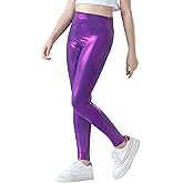 Nokecina Girls Metallic Leggings Shiny Mystique Stretch Dance Pants Running Active Tights for Kids Youth Teen