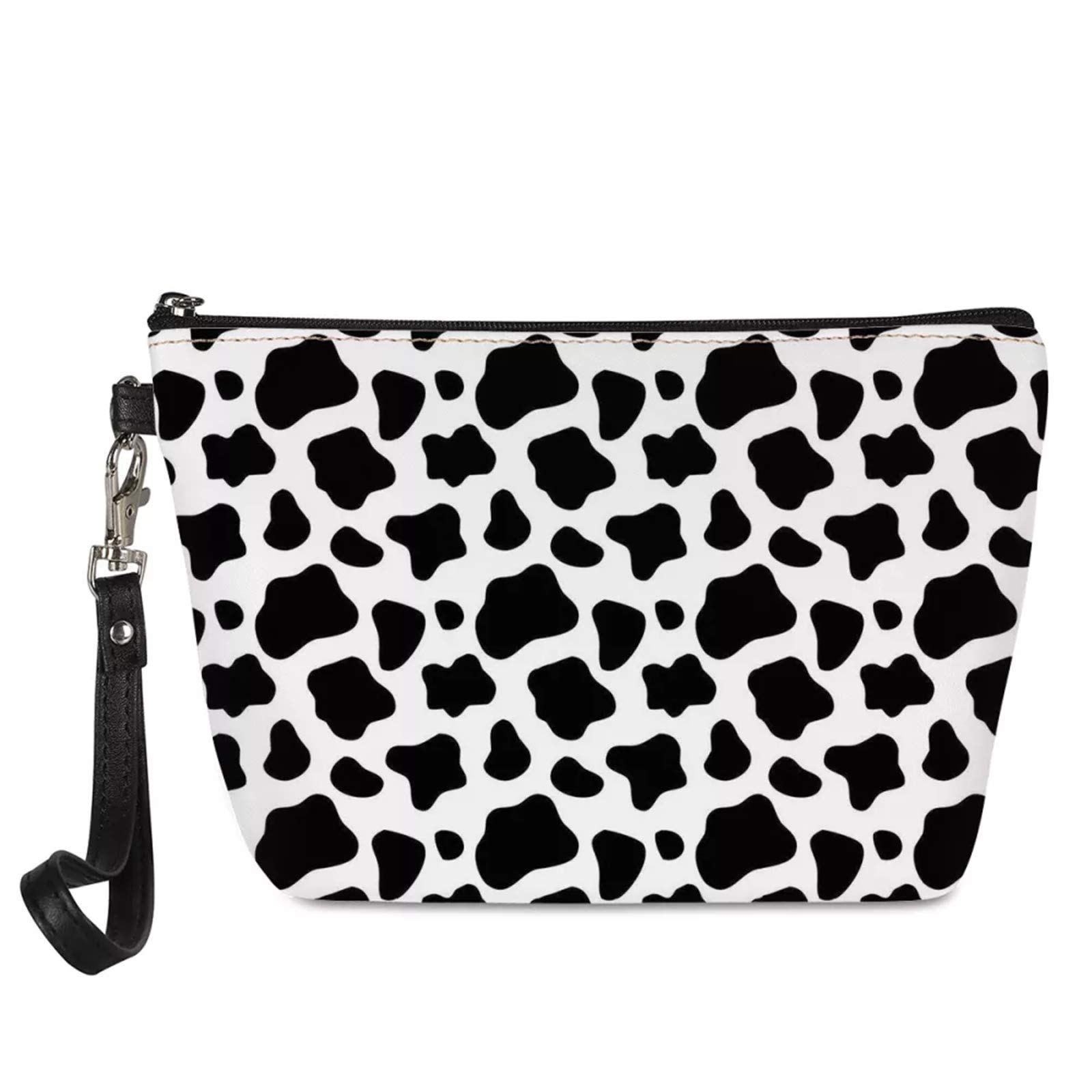 SEANATIVE Cow Print PU Leather Clutch Makeup Bag Outdoor Travel Brush Holder Organizer