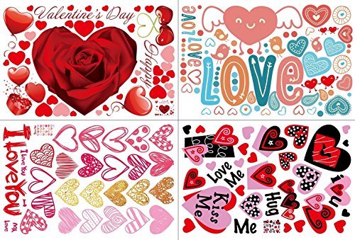 140 PCS Valentine's Day Window Clings Heart Stickers Wall Decal Party Decorations