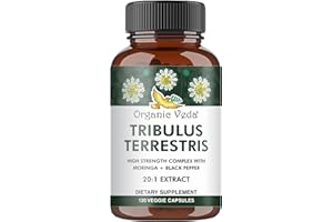 Organic Veda Tribulus Terrestris Extract Capsules for Men, 22000mg - Tribulus Terrestris High Strength with Moringa & Black Pepper - Boost Energy, Stamina & Performance - Vegan, Non-GMO - 120 Count