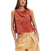 Tie Side Tank Tops Women Y2K Sleeveless Crew Neck Embroidery Floral Lace Up Cropped Vest Embroidered Crop Tank