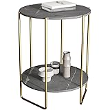 Middai Bedside Tables, Simple Stylish Marble End Tables Small Apartment Tables Space Saving 2-Tier Storage Tables, 48 * 48 * 