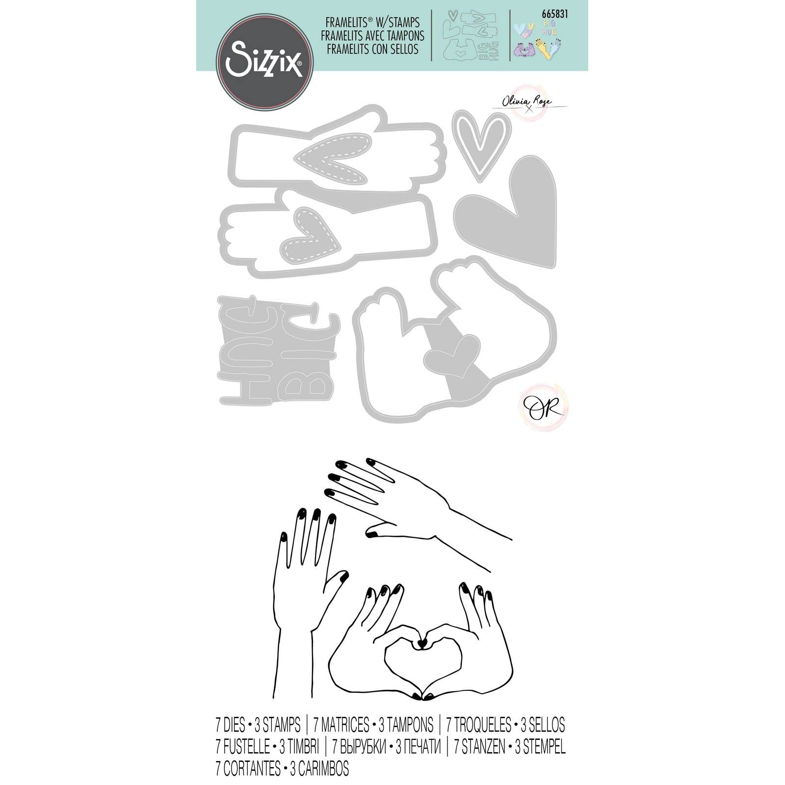 Sizzix Framelits Die Set 7PK w/Stamps Big Hugs by Olivia Rose, 665831