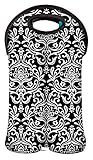 BUILT NY 2-Bottle Neoprene Wine/Water Bottle Tote, Damask Black & White