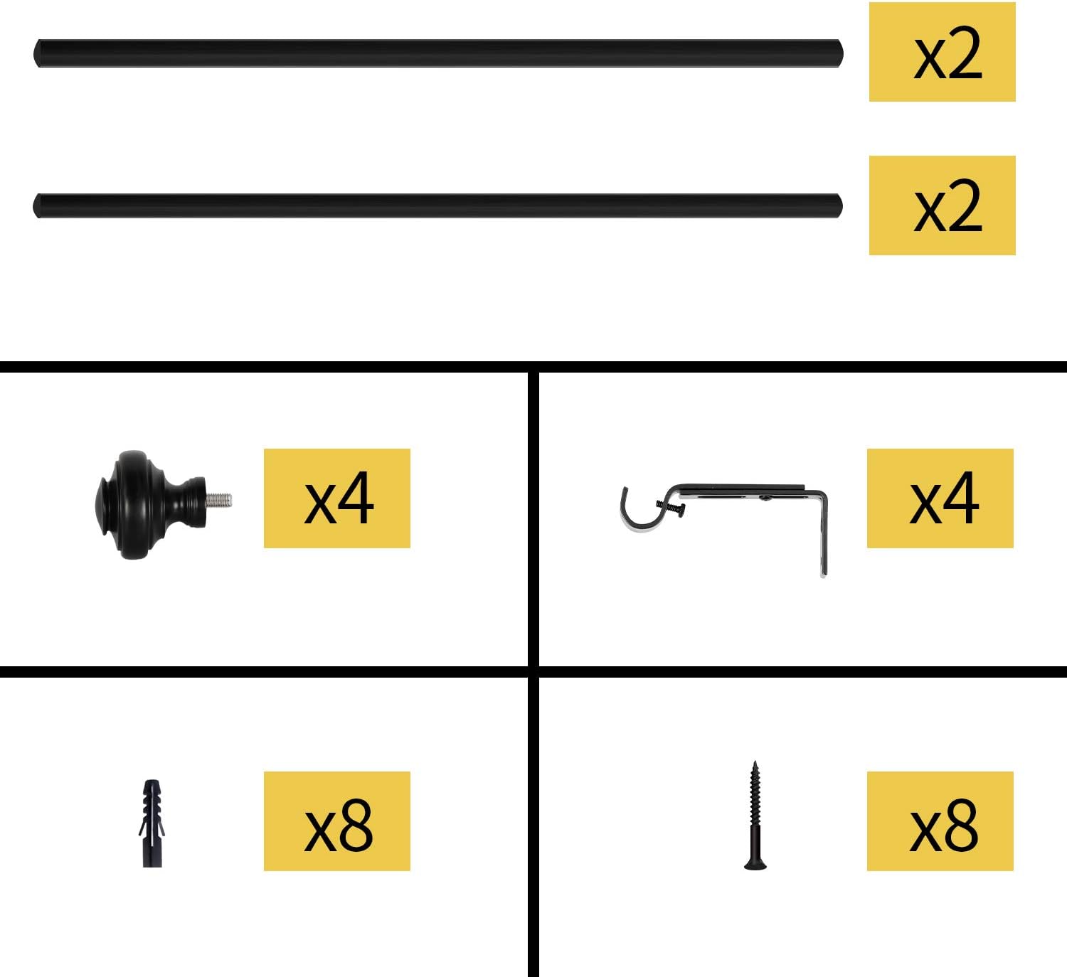 BOBOMOMO 2 Pack Adjustable Curtain Rod 3/4" Single Window Rod 28"-48" with Twisting Finials Black Drapery Rod of Window Treatment (Black, 28-48): Home & Kitchen