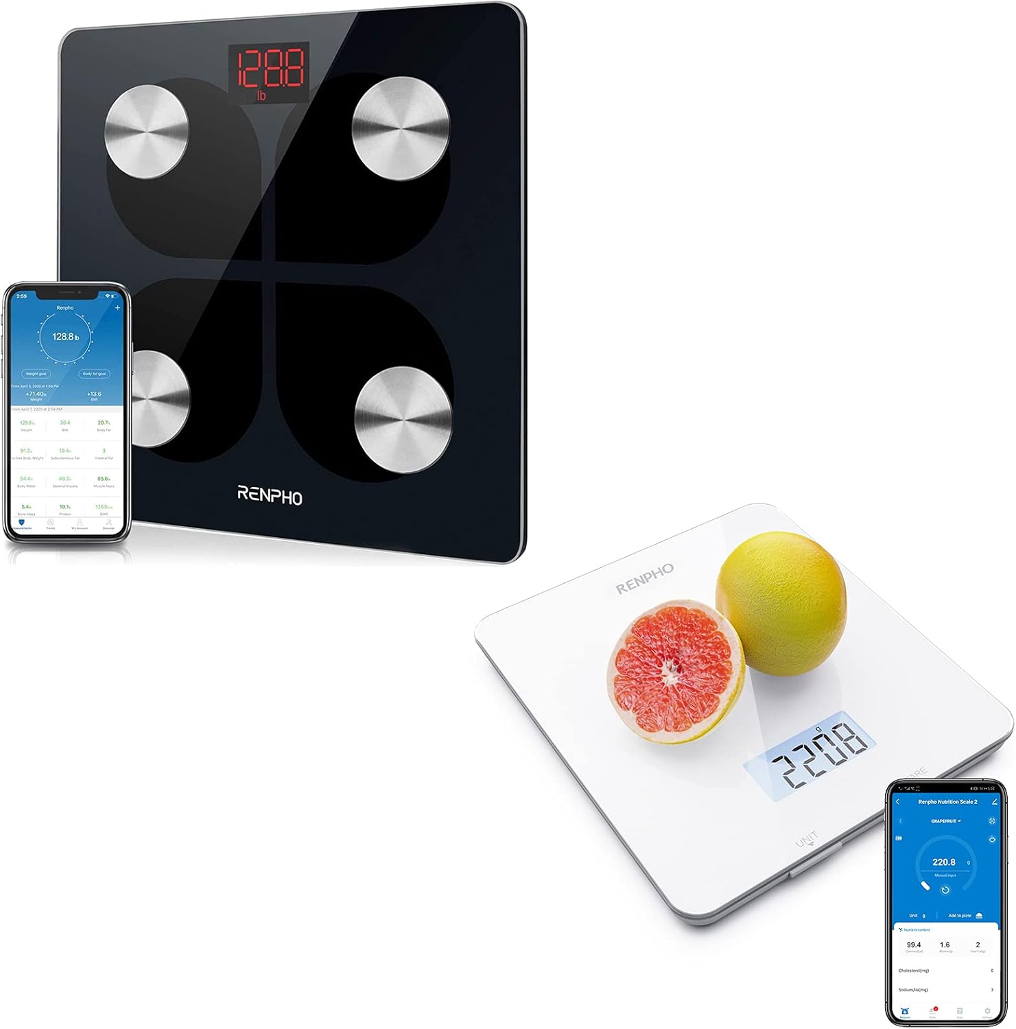 RENPHO Rechargeable Smart Scale, RENPHO Digital Food Scale, Kitchen Scale for Baking, Cooking and Coffee Scale with Nutritional Calculator for Keto