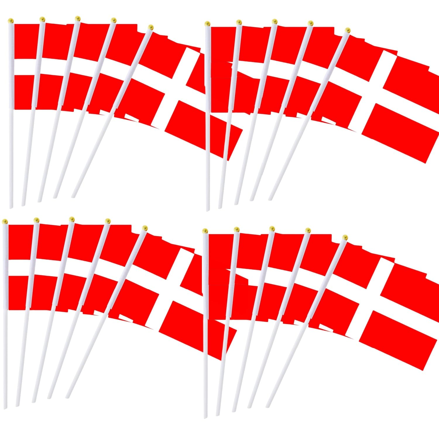 50Pcs Denmark Flag on Sticks 14x21cm Mini Danish Waving Flag Plastic Flagpole Single Side Flag Small Flag Parade Festivals International Festivals Party Decoration Supplies Election Support — image 1