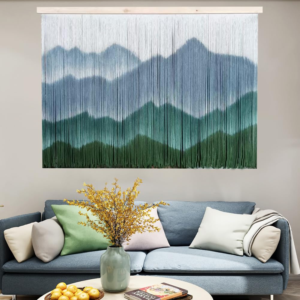 Photo 1 of laddawan Extra Large Boho Wall Decor For Bedroom Macrame Wall Hanging Dip-Dyed Tapestry Modern Wooden Home Wall Art For Living room (Green2)