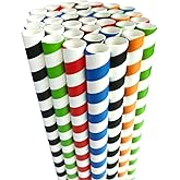 morneve Boba Straws, Smoothies Straw Disposable Extra Large 0.5" 1/2" 12mm Wide Paper Straws for Slushy Jumbo Thick Shakes Bubble Tea Tapioca Pearls Shower Birthday Party Supplies, Stripe 50PCS