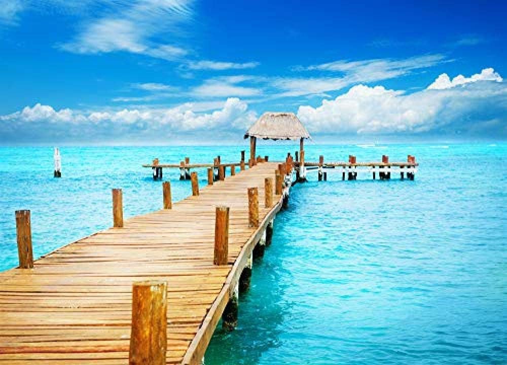 Jigsaw Puzzle 1000 Pieces Adult Puzzle Wooden Puzzle Classic 3D Puzzle Blue Ocean with Sky Pier DIY Home Decor 75X50Cm