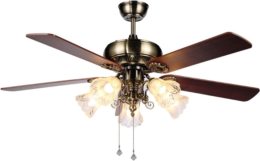 tropicalfan Vintage ventilador de techo con 5 cristal cubierta de la