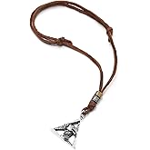 COOLSTEELANDBEYOND Mens Leather Cord Necklace with Triangle Skull Pendant, Adjustable, Vintage, Gothic Tribal Jewelry