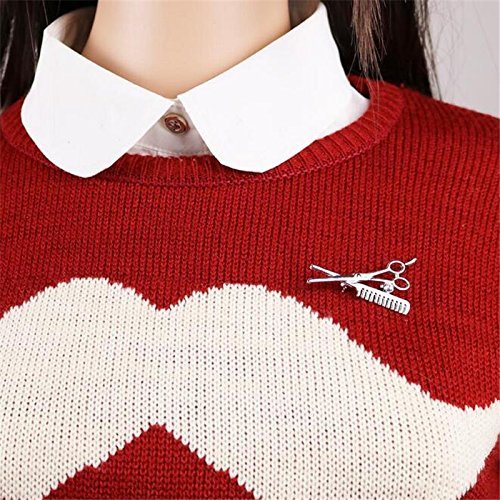 Hairdresser Scissors and Comb Pin Brooch Necklace for Jacket Men 's Suits Buckle Neckwear Decoration