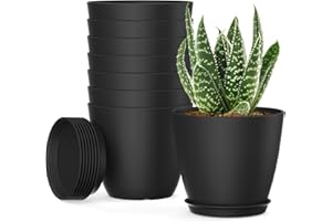 UOUZ 8 Pack 4 Inch Plant Pots with Drainage Holes and Saucers, Pots for Plant Indoor, Plastic Planters for Succulents and Small Plants, Black