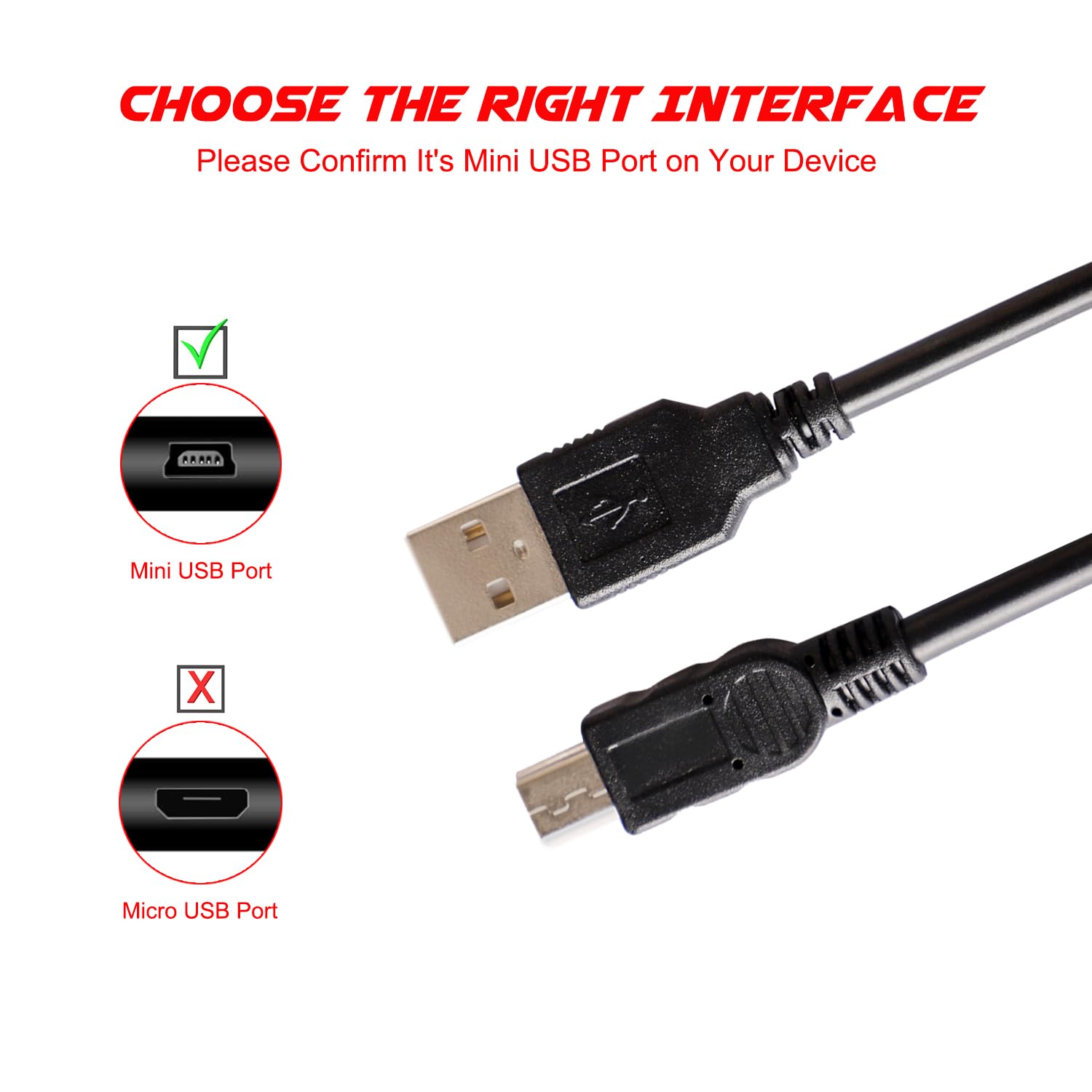 Xahpower 2Pack 10Ft Controller Charging Cable for PS3, Magnetic Ring Mini USB Data Charging Cord for Sony PS3/ PS3 Slim/PS Move Controllers GoPro,HD,Dash Cam,MP3 Player Digital Cameras, TI-84 Plus